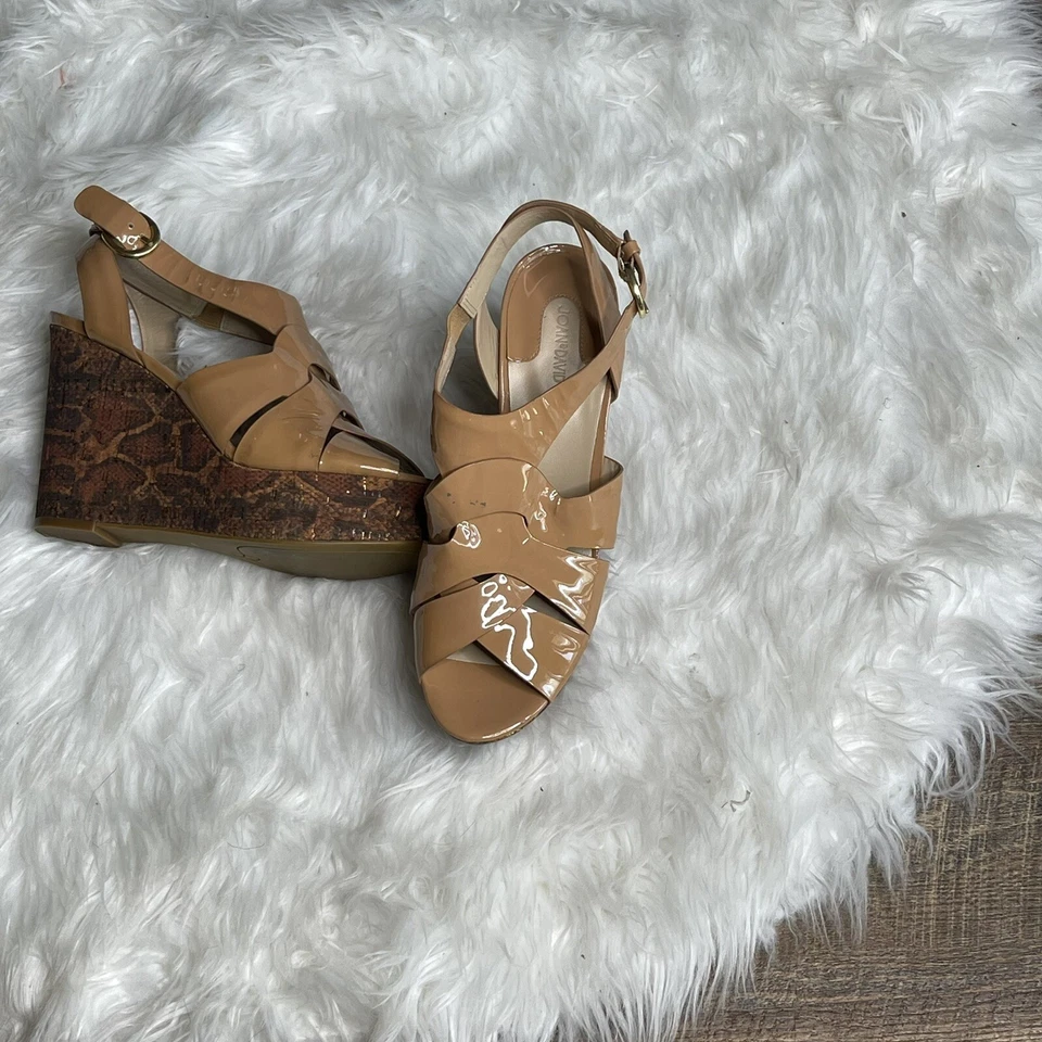 Joan & David Dayah Tan Cream Leather Reptile Designer Espadrille Wedges 9M US - Изображение 1 из 4