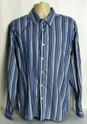 Camisa masculina Jeremy Argyle NYC manga longa botão frontal listra azul GG - Imagem 1 de 4