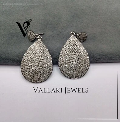 Pendiente colgante HECHO A MANO pavé de diamantes plata 925 negro colgante Jhumka 45/23 mm Foto 1 de 4