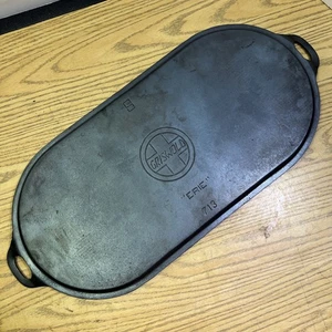 Griswold Cast Iron #9 Slant Erie Logo Shallow Oval Griddle HTF - Picture 1 of 9