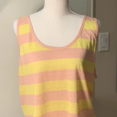 Camiseta sin mangas Banana Republic 100 % lino a rayas rosa/amarillo talla XL nueva con etiquetas Foto 1 de 4
