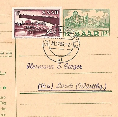 SAAR Postal Stationery Commemorative Card Saarbrucken 1956 {samwells}YQ342 - Image 1 of 4