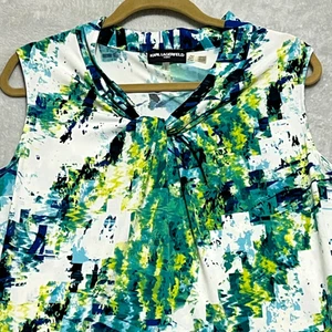 Karl Lagerfeld Paris Twist Neck Sleeveless Blouse Large Abstract Print Top - Bild 1 von 6