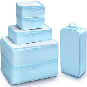 Packing Cubes,6 Set Portable Travel Luggage Organizers with Shoe Bag Sky Blue - Picture 1 of 7