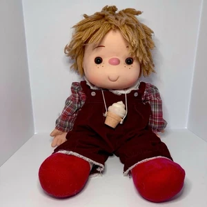 VTG Ice Cream Doll J Shin Maroon Corduroy Overalls Yarn Hair Jumbo 24” 1980 HTF - Picture 1 of 9