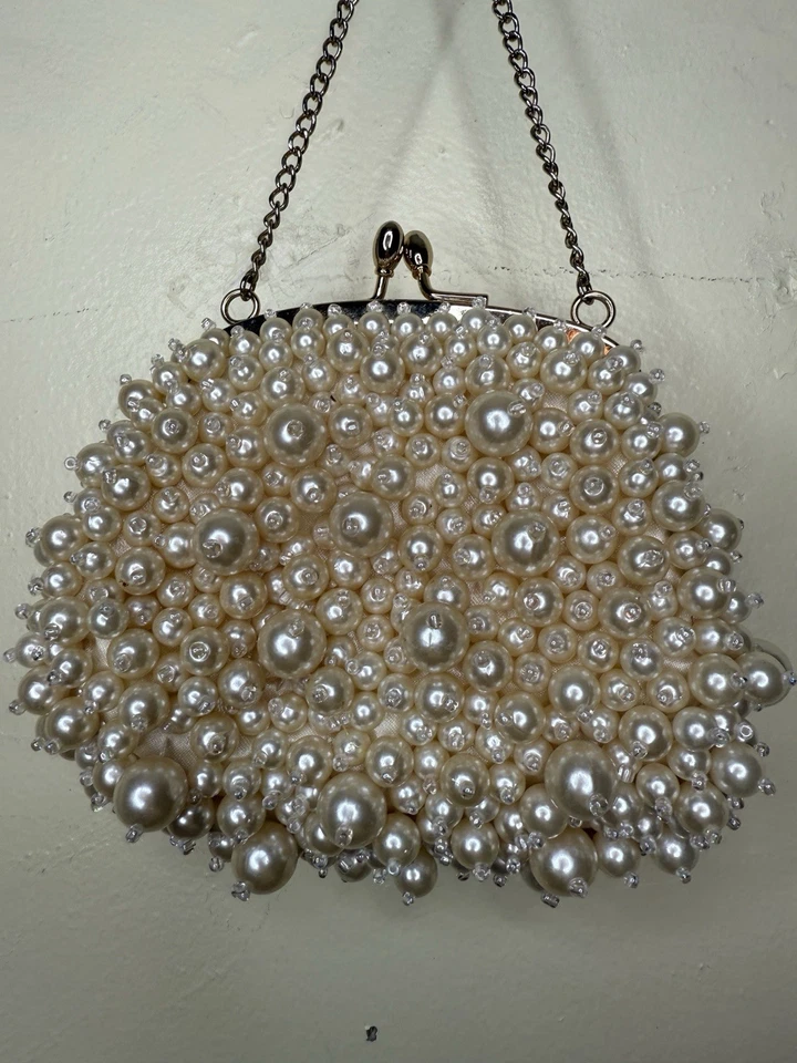 Beaded Pearl Banana Republic Ivory Mini Purse Evening Bag Gorgeous - Image 1 of 4