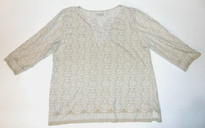Charter Club 3/4 Sleeve Women Shirt XL Cotton Beige Embroidered - Picture 1 of 10