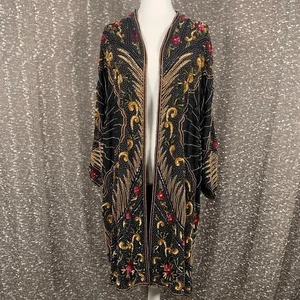 Chaqueta de Colección Judith Ann Creations Cuentas Lentejuelas Seda Kimono Años 80 Ópera Abrigo Plumero, S - Imagen 1 de 18