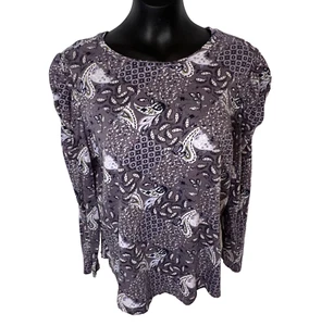 LOFT Outlet Women's XL Blouse Lavender Paisley Cottage Print Boat Neck Puff Slv - Picture 1 of 11