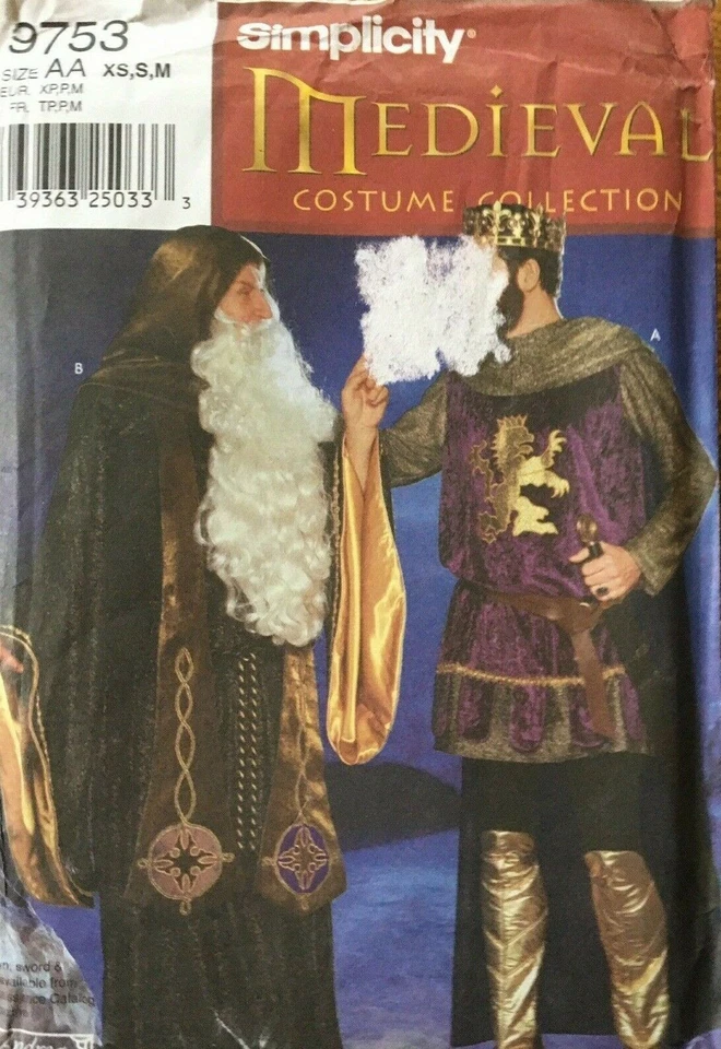 Men's Simplicity Medieval Costume Collections sz AA Pattern XS S M Uncut - Image 1 of 2