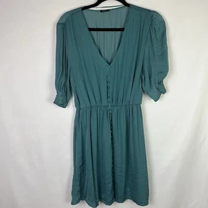 Oysho Damen Minikleid Grün Kurzarm Knopfleiste Seide wie Poly Medium - Bild 1 von 5