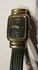 Women's Diane Von Furstenberg Gold Tone Black Face Quartz Watch w/Leather Strap 