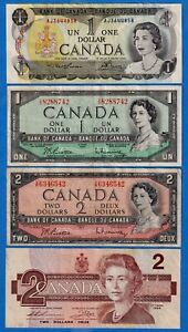 Canada  QE Mix Lot  (1954 to 1986) - 4 Circulated Notes - ML#107