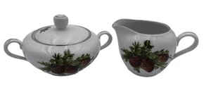Sugar Bowl & Creamer Pine Cone Design Hand Painted Japan Meiko Gift Mom - Picture 1 of 24