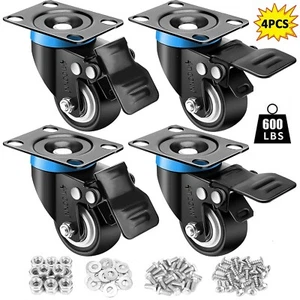 Swivel Caster Wheels 600LBS 2 Inch Heavy Duty Casters Set of 4 with Brake - Picture 1 of 8