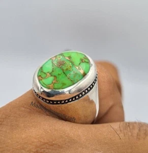 Green Copper Turquoise Ring Sterling Silver Green Copper Men Gift Vintage Ring - Picture 1 of 7