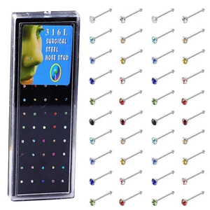 20G 40 Pcs 2mm CZ Nose Studs Rings Surgical Steel Piercing Pin Body Jewelry Set - Picture 1 of 5