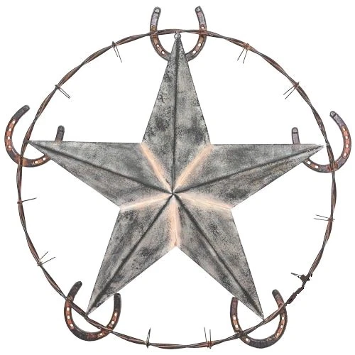26" BARB WIRE STAR MULTI HERRADURA METAL ARTE RÚSTICO ROJO GRIS ARTE OXIDADO OCCIDENTAL Foto 1 de 1