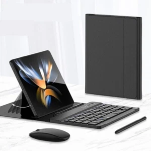 For Samsung Galaxy Z Fold 4 / Fold 3 Wireless Keyboard Leather Case Mouse Stylus - Picture 1 of 14