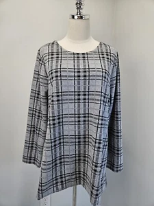 J Jill Damen Sweatshirt XLarge grau kariert silber metallic Fäden - Bild 1 von 10