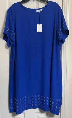 CALVIN KLEIN WOMANS PLUS SIZE 3X ROYAL BLUE SILVER GROMMENTS ACCENT DRESS - Image 1 of 4