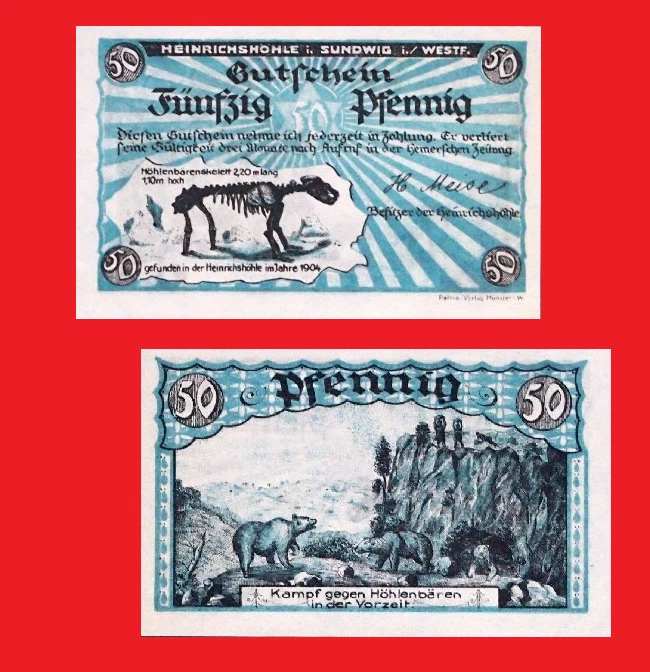 Germany   sundwig   pfening 50  1920 - cave bear sceleton  * - Copy - Image 1 of 1