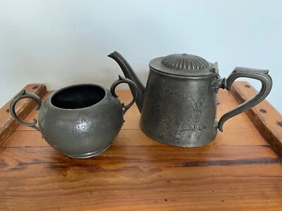 2 STÜCK ANTIKE ZINN KAFFEEKANNE ZUCKERSCHALE AF - Bild 1 von 4