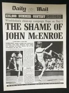 POSTER/NEWSPAPER PAGE : JUNE 1981 : JOHN McENROE THROWS TANTRUMS AT WIMBLEDON - Picture 1 of 19