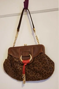 NEW IMAN Global Chic CHEETAH Brown Belt Buckle Chain Shoulder Bag Purse Clutch - Picture 1 of 4