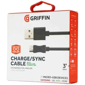 Griffin Charge/Sync Cable USB to Micro-USB Connector, 3', Universal, Black - NEW - Picture 1 of 6