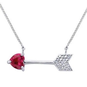 2Ct Heart Simulated Ruby Arrow Women's  Pendant 14K White Gold Plated - Picture 1 of 3