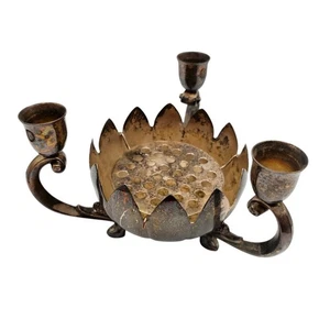 Vintage Silver Plate 3 Candle Flower Holder & Removable Flower Frog by Leonard - Picture 1 of 6