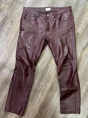 Mens Burgundy Leathered Star Leather Pants 36W - Image 1 of 4