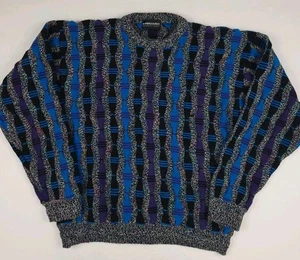 Maglione maglia vintage Expressions righe multicolore modello texture 3D anni 90 Coogi - Foto 1 di 5