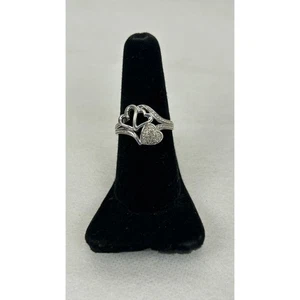 925 Sterling Silver Double Heart Ring Cubic Zirconia CZ Love Promise Jewelry - Picture 1 of 7