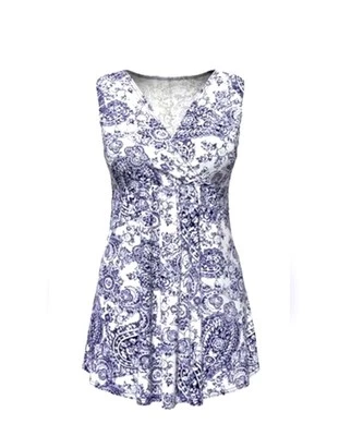 Top túnica azul y blanco cachemir para mujer talla grande Foto 1 de 3