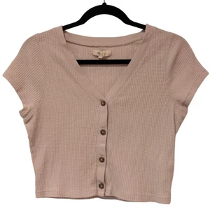 Madewell Cropped V-Neck Cardigan Style Waffle Knit Button Up Shirt, Size XS - Picture 1 of 3