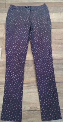 ELLE Dress Pants Womens 8 Black Polka Dot Leaf Print Straight Leg Flat Front  - Image 1 of 4