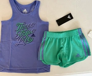NWT Girls 4T ADIDAS Athletic Running Shorts Cotton Tank Top 2pc Set Outfit - Picture 1 of 4