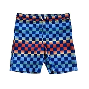 Lands End Boys Checkered Swim Trunks Size 7 Colorful Mesh Liner Summer - Picture 1 of 8