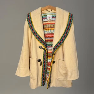 Vintage Mondi Mohair Wool Coat Sz 38 Germany Southwest Blanket Trim Boho Western - Picture 1 of 9