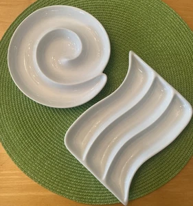Crate & Barrel White Ceramic Serving Dishes, Spiral Wavy, Set Of 2, Olives Nuts - Picture 1 of 12