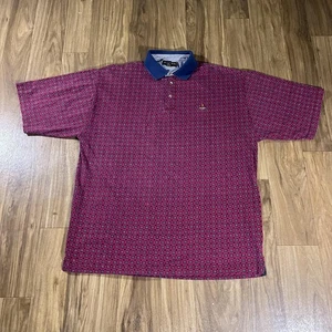 Ivy Crew Polo Shirt Mens Large Red Blue Geometric Pattern Short Sleeve Cotton - Picture 1 of 10