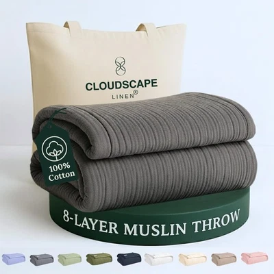 Manta de muselina extra grande de lino Cloud Scape de 8 capas - 100 % algodón Gauz... Foto 1 de 4