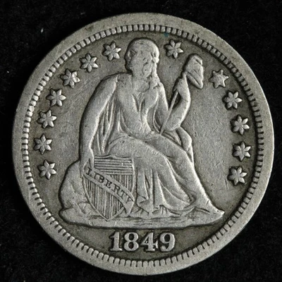 Moneda de diez centavos de plata Seated Liberty 1849 XF+ E121 QKHZ Foto 1 de 2