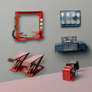 Diorama 1/64 auto garage puntelli modello auto officina strumento riparazione scena display modwn - Foto 1 di 25