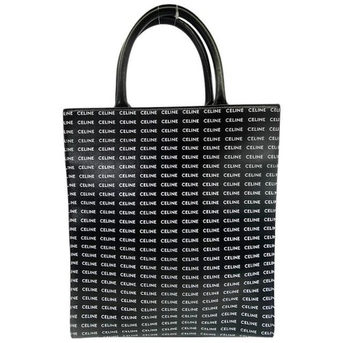 Borsa piccola verticale Celine tela rivestita in PVC nero bianco 11 0 x 12 6 x 3 1 pollici AB