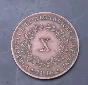 PIECE COLLECTION : 10 REIS MARIE II PORTUGAL 1846 HISTORIC COIN MEDAL - Picture 1 of 9