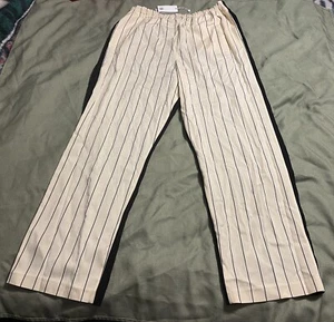 NWT “TORY BURCH” ROWING STRIPE PANTS WOMEN’S 14 slacks TAN w/NAVY BLUE $398 - Picture 1 of 10