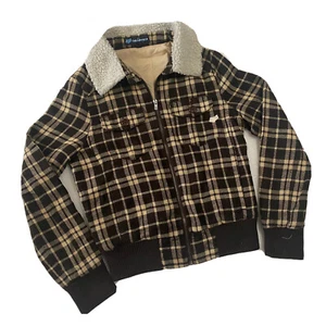 Fox Riders Co. Girl's Small Jacket Brown Beige Plaid Faux Fur Full-Zip - VGUC - Picture 1 of 12
